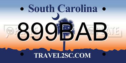 899BAB South Carolina License Plate