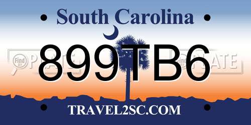 899TB6 South Carolina License Plate