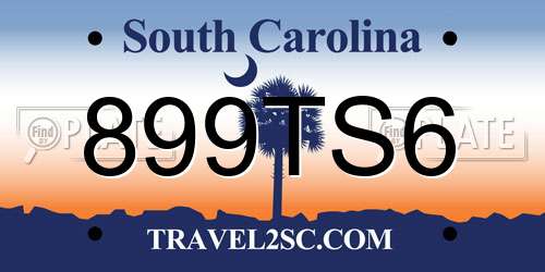 899TS6 South Carolina License Plate