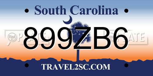 899ZB6 South Carolina License Plate