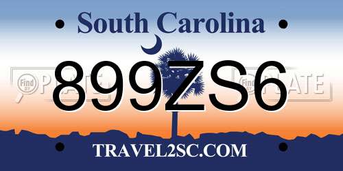 899ZS6 South Carolina License Plate
