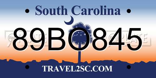 89BO845 South Carolina License Plate