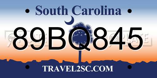 89BQ845 South Carolina License Plate
