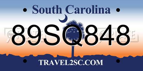 89SQ848 South Carolina License Plate