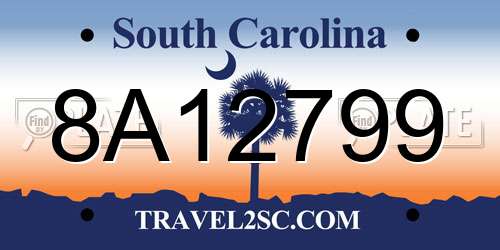 8A12799 South Carolina License Plate
