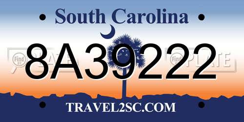 8A39222 South Carolina License Plate