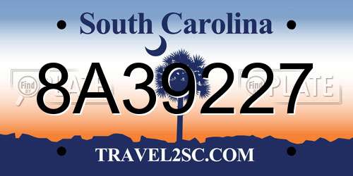 8A39227 South Carolina License Plate