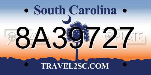 8A39727 South Carolina License Plate