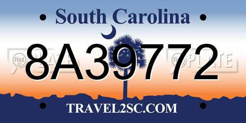 8A39772 South Carolina License Plate