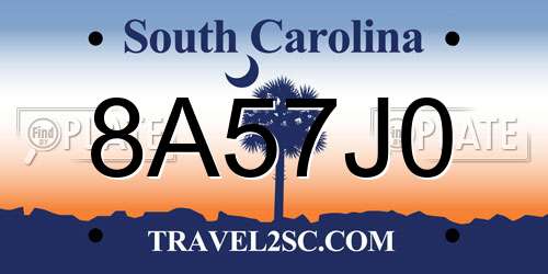 8A57J0 South Carolina License Plate