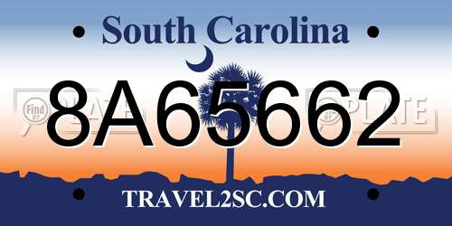 8A65662 South Carolina License Plate