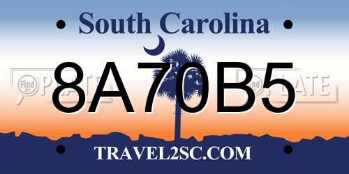 8A70B5 South Carolina License Plate