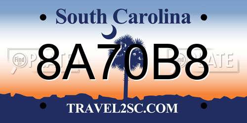 8A70B8 South Carolina License Plate