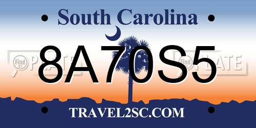 8A70S5 South Carolina License Plate