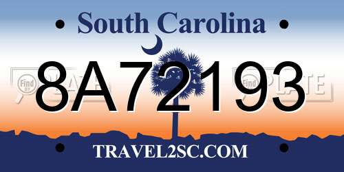 8A72193 South Carolina License Plate