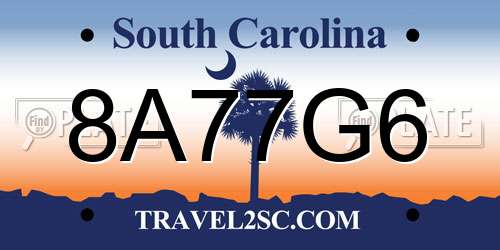 8A77G6 South Carolina License Plate