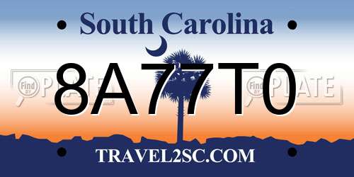 8A77T0 South Carolina License Plate