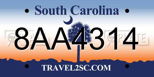 8AA4314 South Carolina License Plate