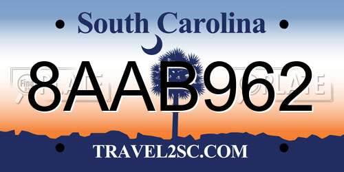8AAB962 South Carolina License Plate