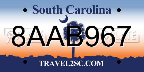 8AAB967 South Carolina License Plate