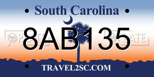 8AB135 South Carolina License Plate