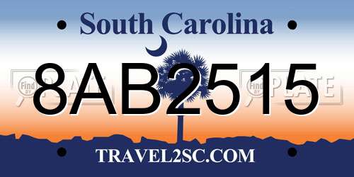 8AB2515 South Carolina License Plate