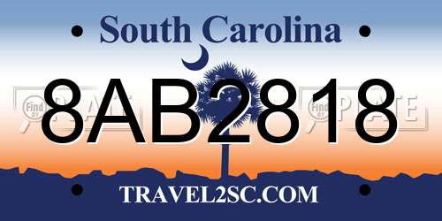 8AB2818 South Carolina License Plate