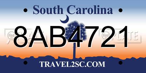 8AB4721 South Carolina License Plate