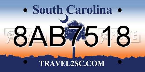 8AB7518 South Carolina License Plate