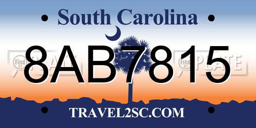 8AB7815 South Carolina License Plate