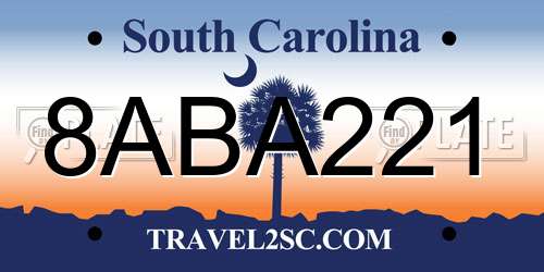 8ABA221 South Carolina License Plate