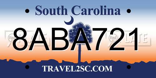 8ABA721 South Carolina License Plate