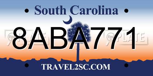 8ABA771 South Carolina License Plate