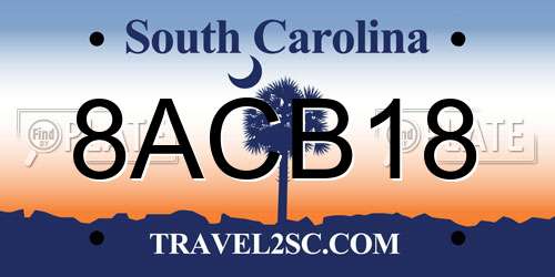 8ACB18 South Carolina License Plate