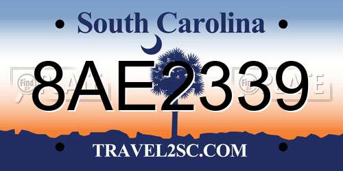 8AE2339 South Carolina License Plate