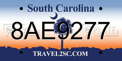 8AE9277 South Carolina License Plate