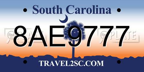8AE9777 South Carolina License Plate