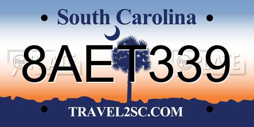 8AET339 South Carolina License Plate