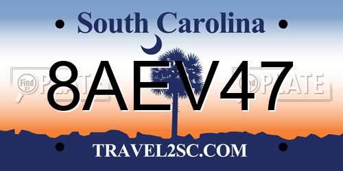 8AEV47 South Carolina License Plate