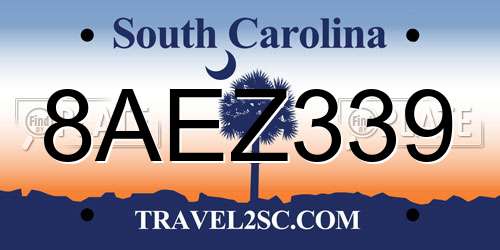 8AEZ339 South Carolina License Plate