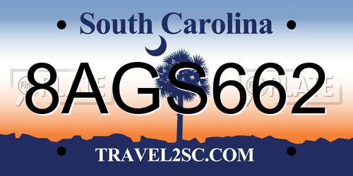 8AGS662 South Carolina License Plate
