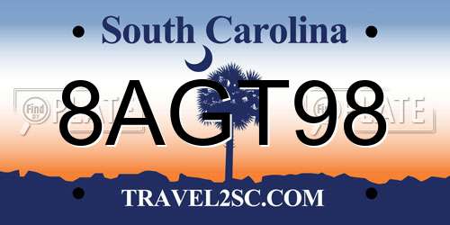 8AGT98 South Carolina License Plate