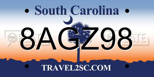 8AGZ98 South Carolina License Plate
