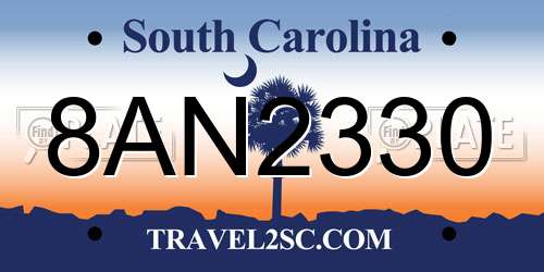 8AN2330 South Carolina License Plate