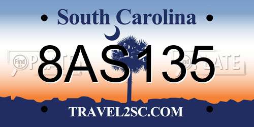 8AS135 South Carolina License Plate