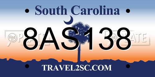 8AS138 South Carolina License Plate