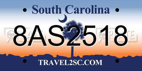 8AS2518 South Carolina License Plate