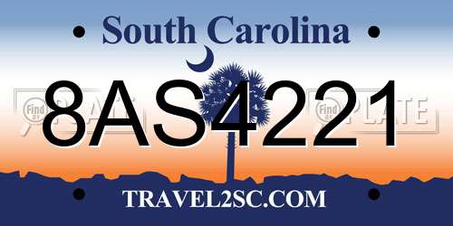 8AS4221 South Carolina License Plate