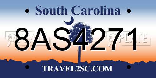 8AS4271 South Carolina License Plate