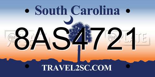 8AS4721 South Carolina License Plate
